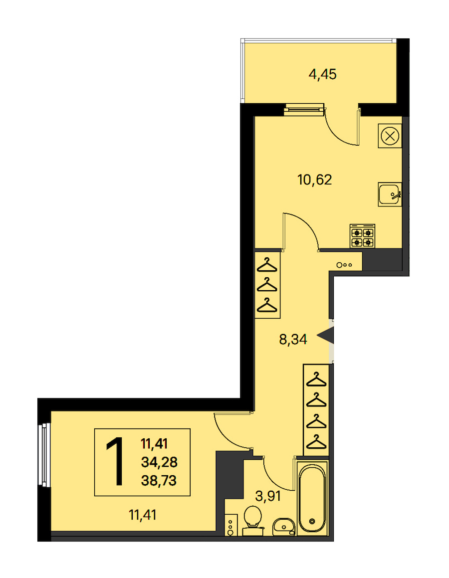 1-комнатная квартира 34.28 м², 2/4 эт., ЖК «Любоград в Стрельне»
